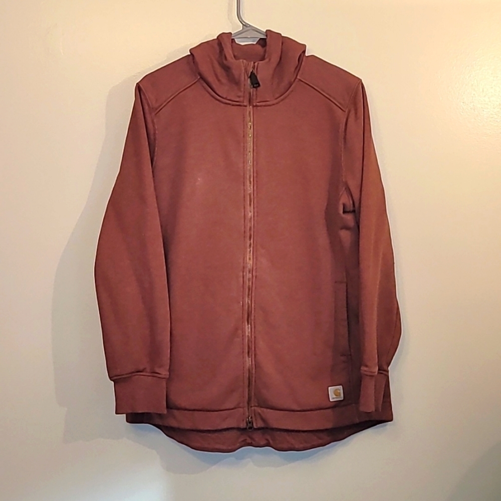 Carhartt kids Large 12/14 zip up light burgandy hoodie with pockets LOT-F